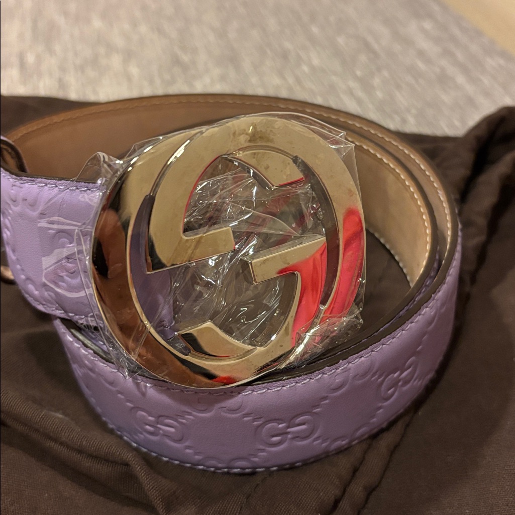 Gucci Lavender Belt With Gold Buckle